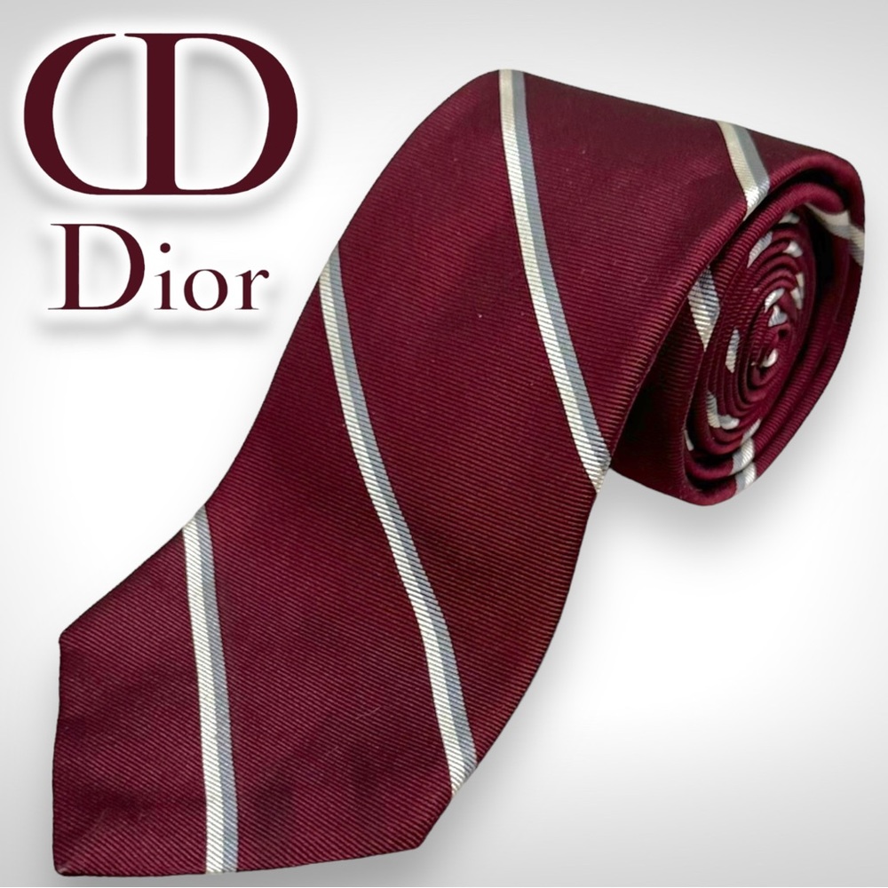Christian Dior Burgundy Striped Neck Tie